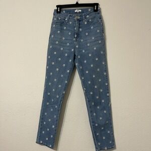 BP. Daisy Embroidered Jeans Size 25 High Rise Straight Leg Floral Denim Y2K